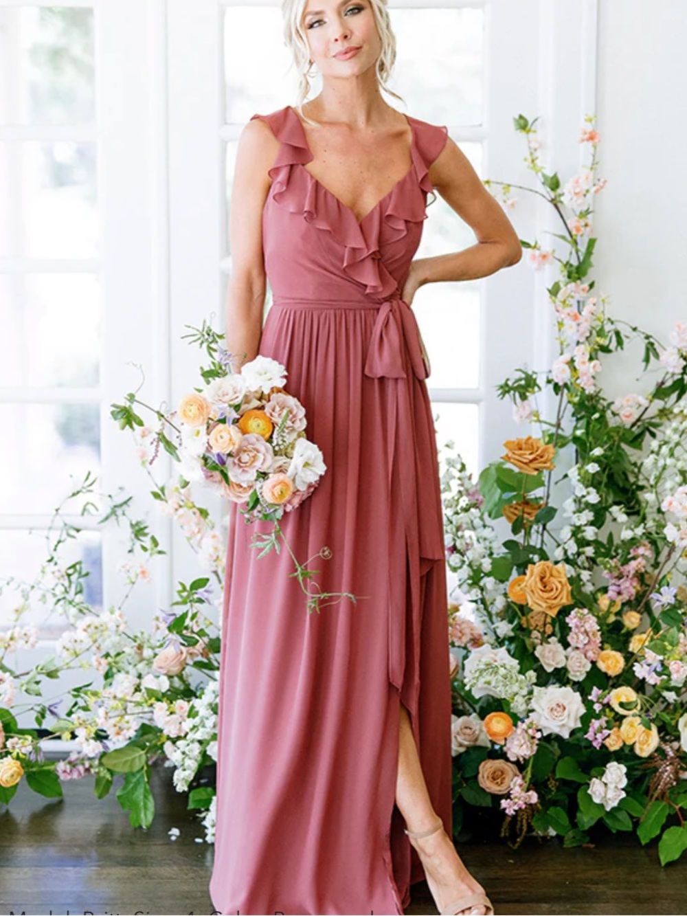 Revelry Valerie Chiffon Wrap Dress in Rosewood